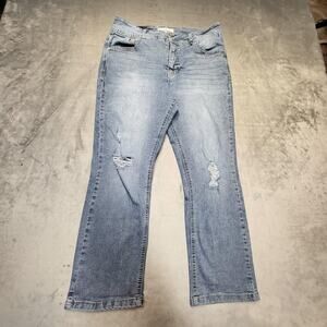 Angels Jeans Womens 14 Blue Light Wash Distressed Straight Leg Cropped